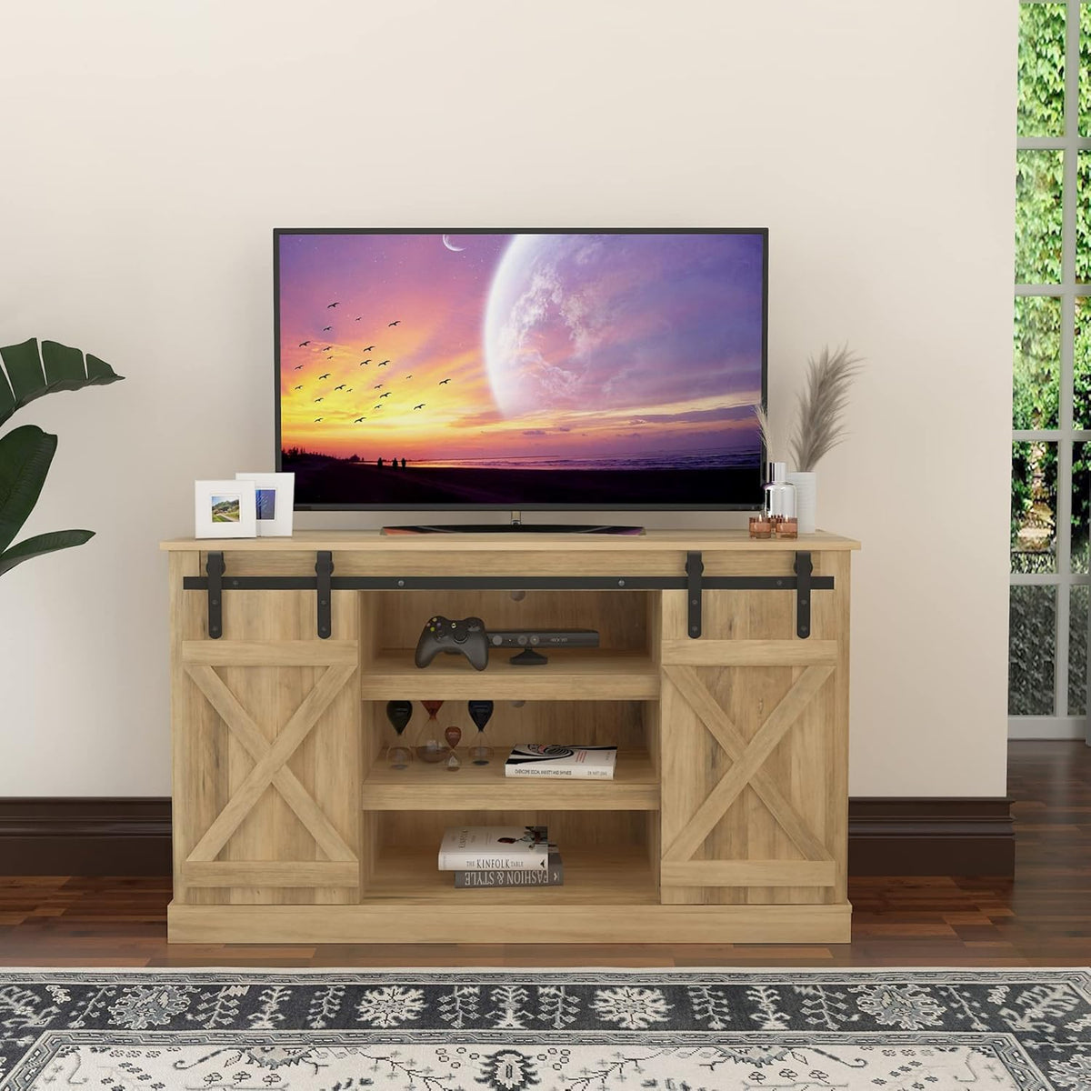 Modern Farmhouse Sliding Barn Door TV Stand up to 60 Inches G51033