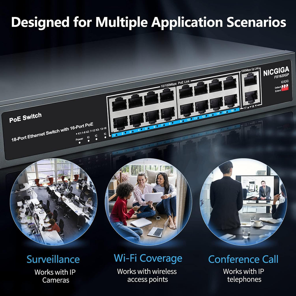 16 Port PoE Switch with 2 Gigabit Uplink I5434