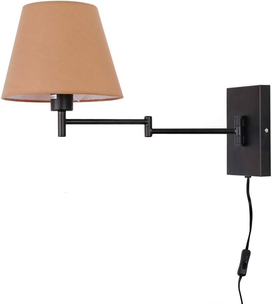 Swing Arm Wall Lamp Plug-in Cord Linen Shade J8363