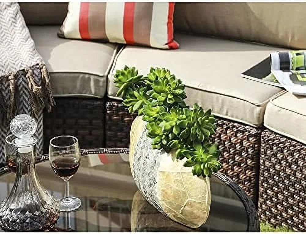 Round Outdoor Coffee Table with Tempered Glass Top Brown V174