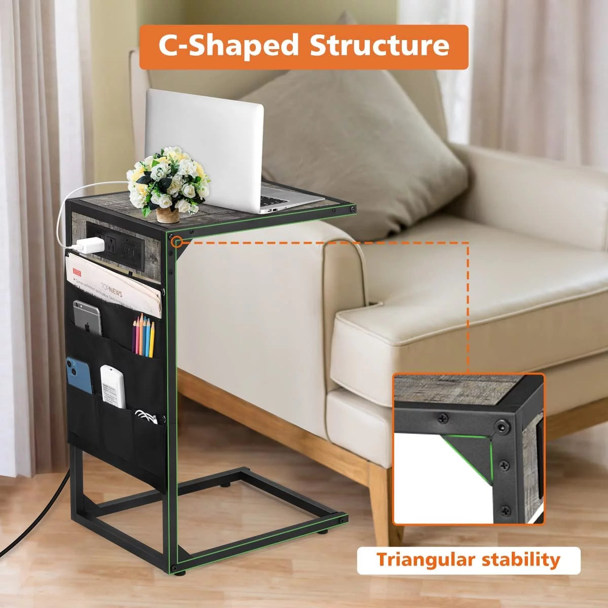 C Shaped End Table Set of 2 with Charging Station L425754