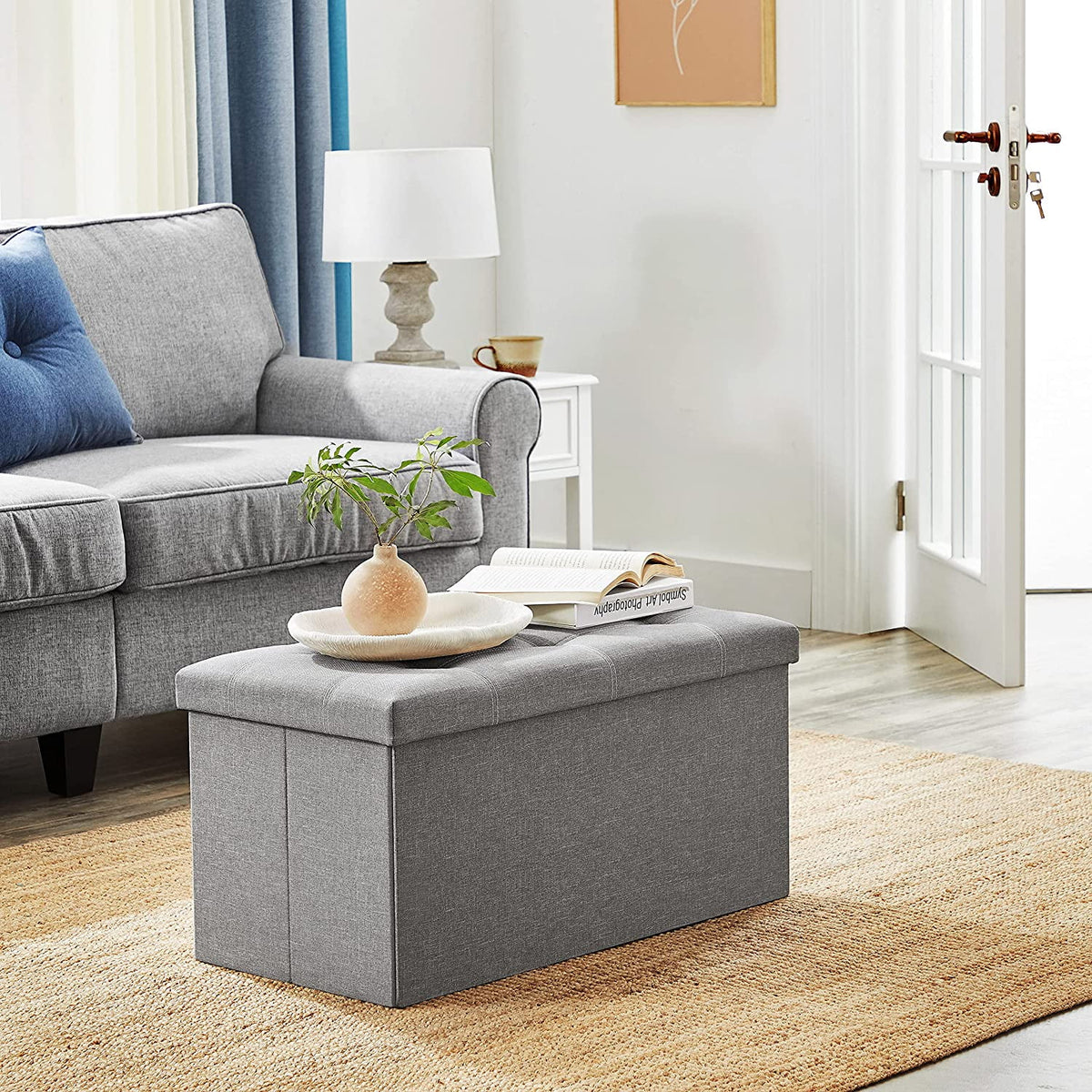 Light Gray Folding Storage Ottoman T91815