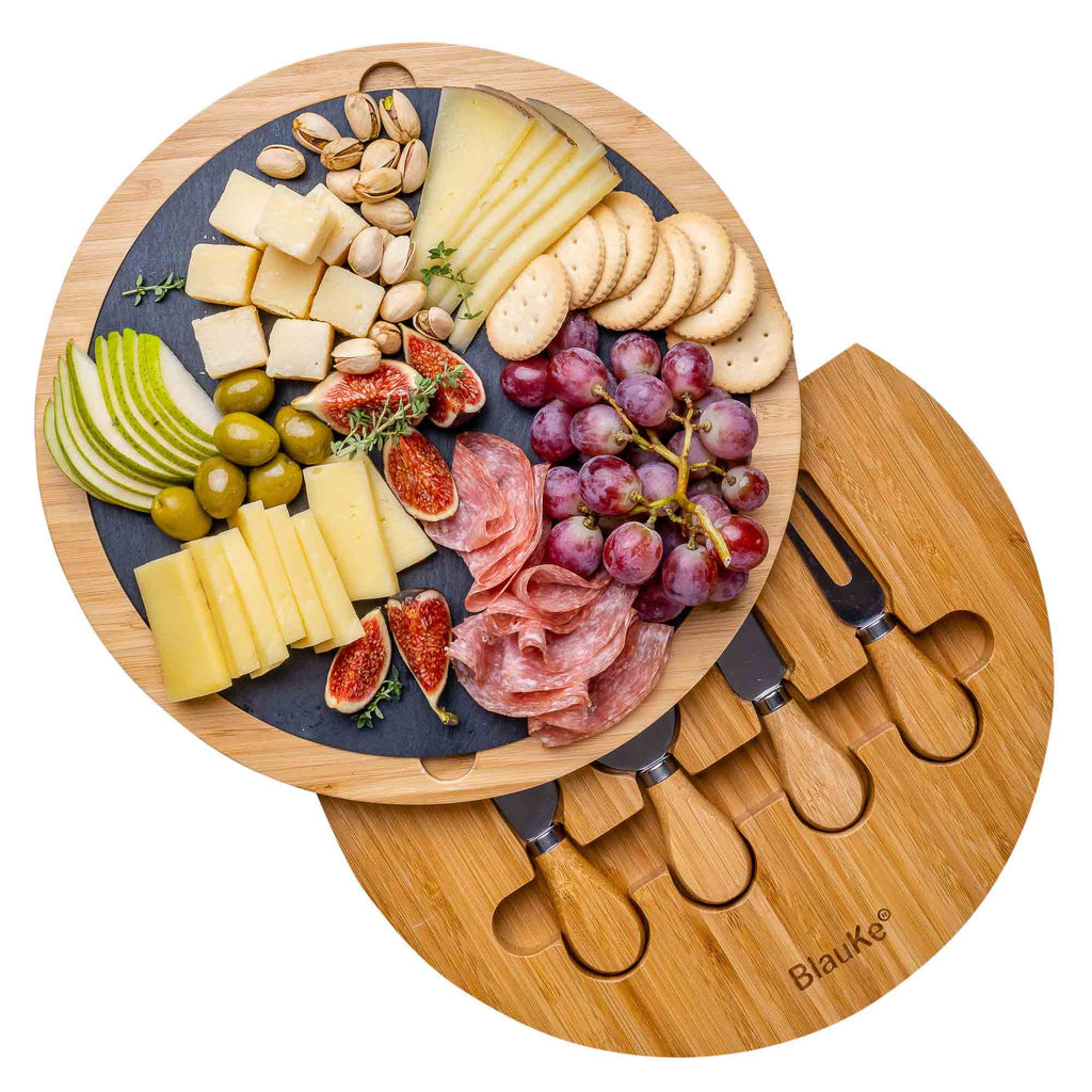 Bamboo Cheese Board with Knife Set and Slate C827
