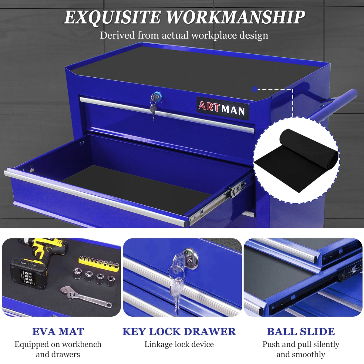 Rolling Tool Chest with 8 Drawers, Red Lockable Storage Cabinet O374