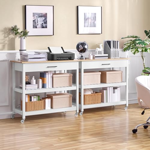 White 3-Tier Rolling Kitchen Island Cart with Bamboo Tabletop X906264