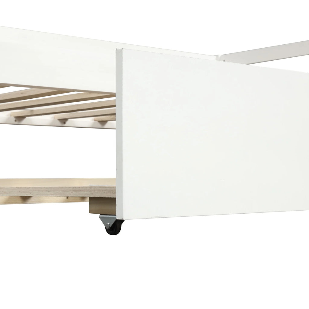 White Twin Wood Daybed with Trundle and Guardrails H1159