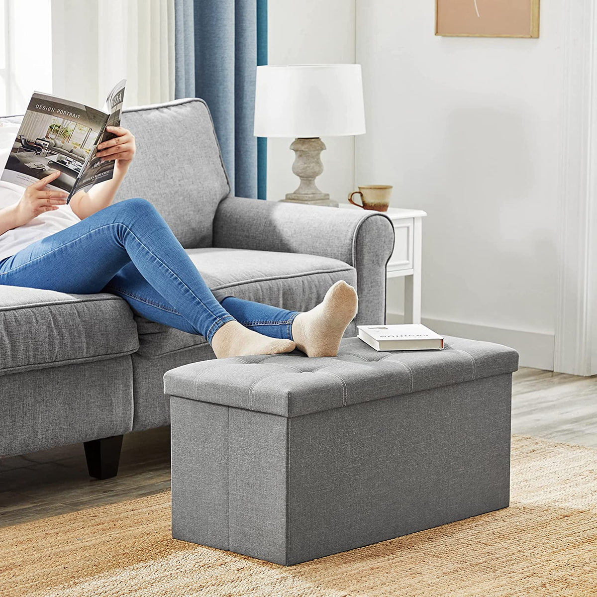 Light Gray Folding Storage Ottoman T91815