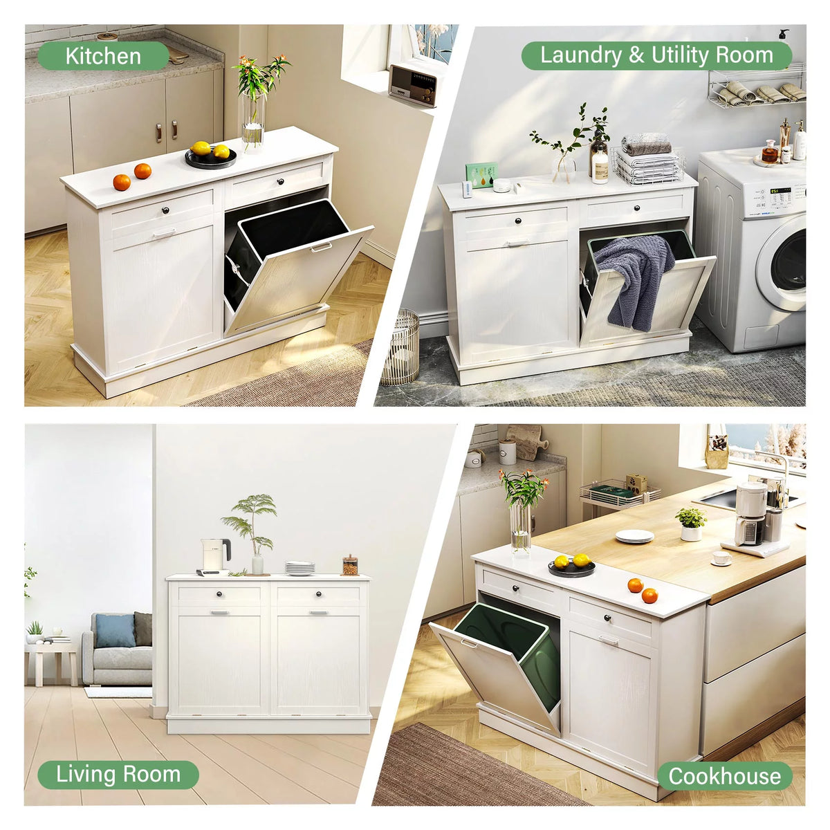 White Free Standing Tilt Out Trash Cabinet with Drawer N66559