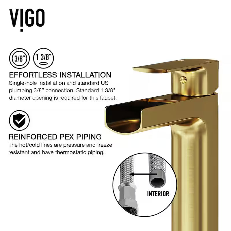 Single Handle Single-Hole Bathroom Vessel Faucet Matte Brushed Gold Q9579