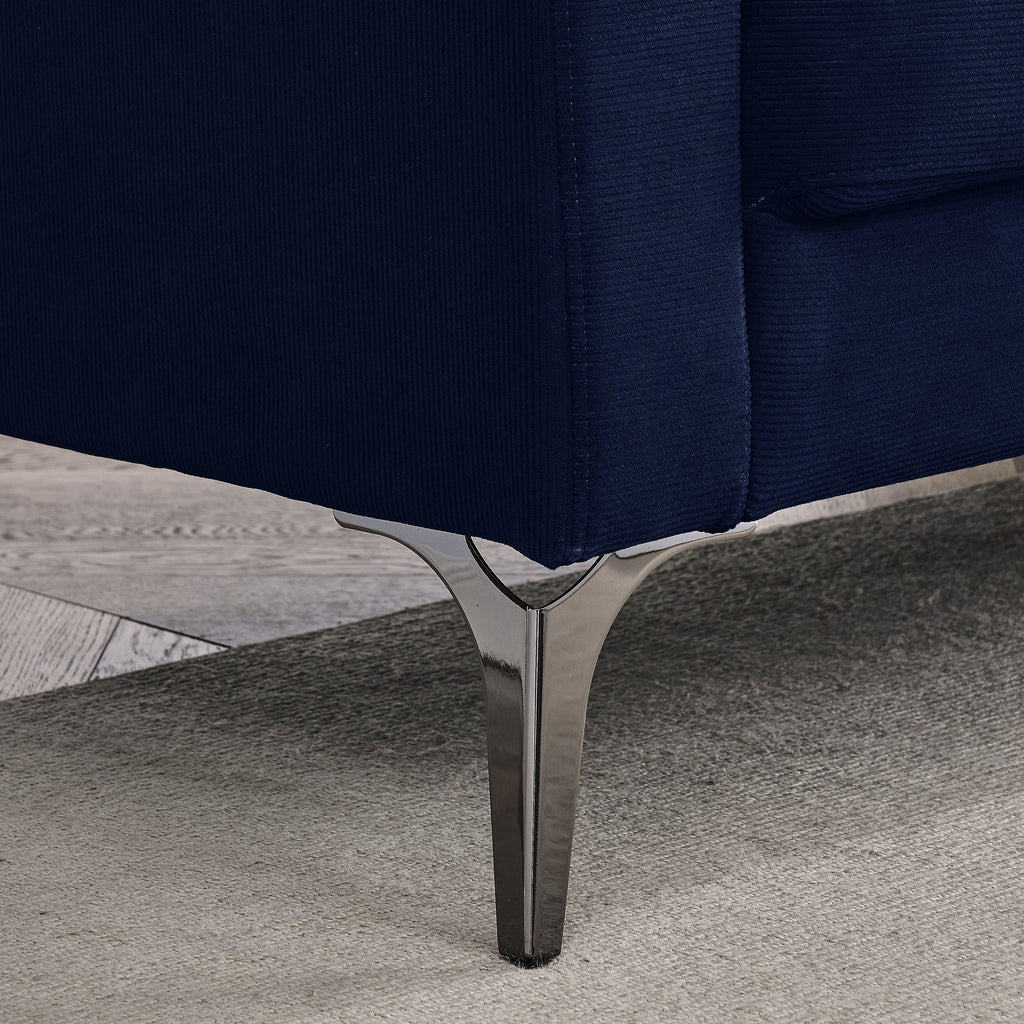 Navy Corduroy 3-Seater Sofa with Two Small Pillows T731608