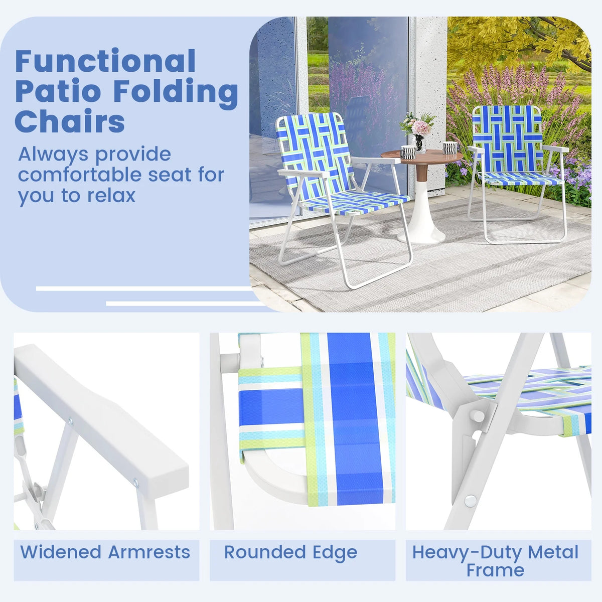 2PCS Lightweight Folding Beach Chair Blue O6454