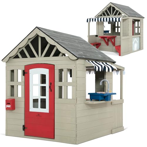 Wooden Cedar Playhouse with Play Sink and Picnic Table R9013