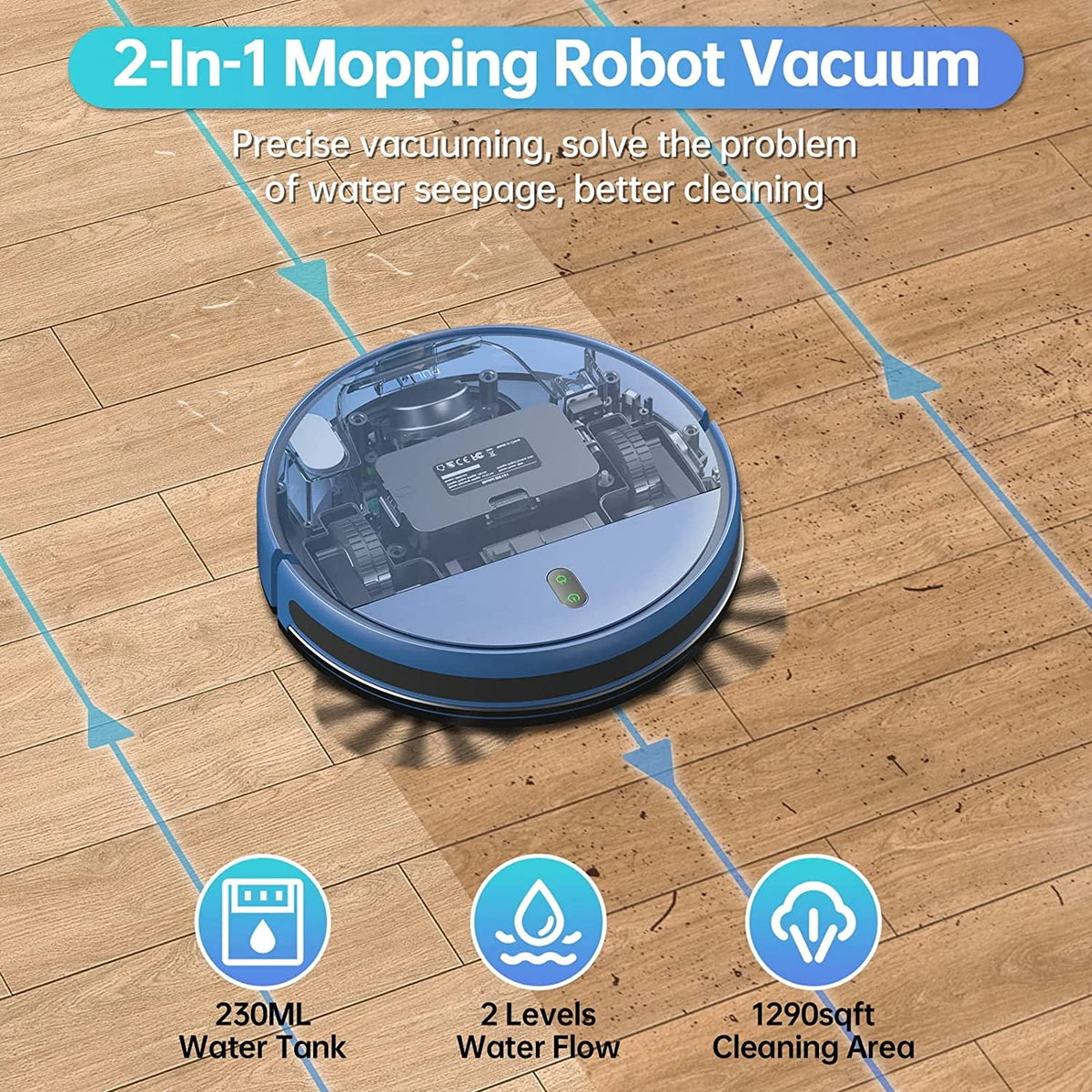 Robot Vacuum and Mop Combo 230ML Water Tank Blue V2263