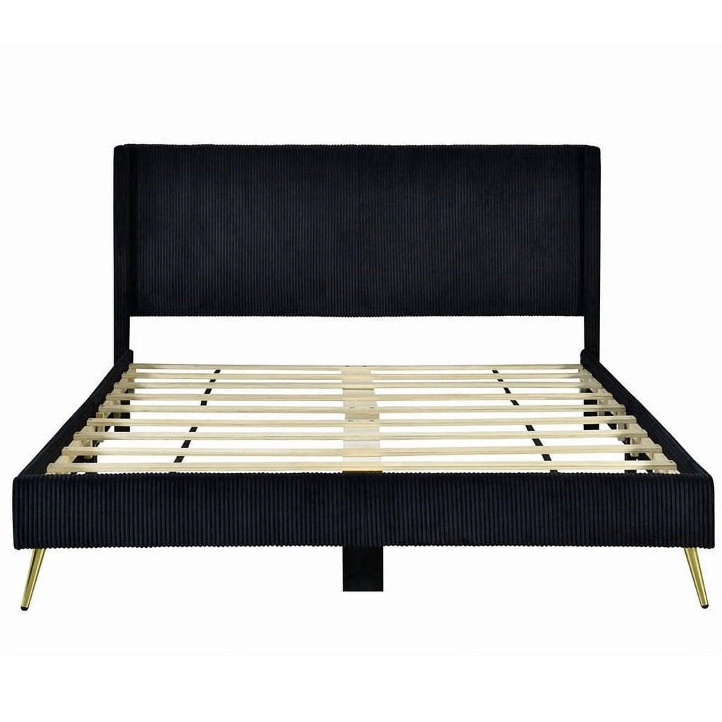 Solid Wood & Velvet Platform Queen Bed in Black K283339