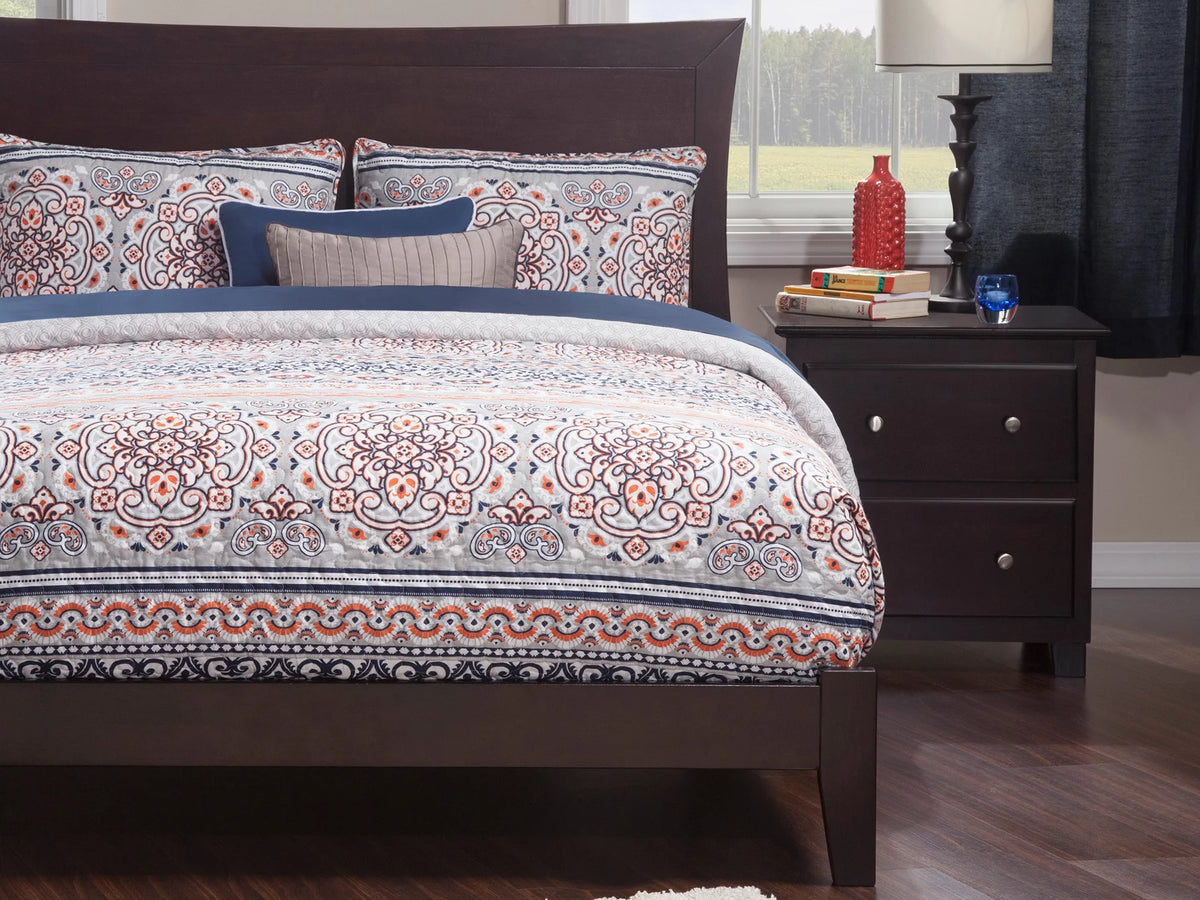 Full Low Profile Wood Platform Bed Frame with Panel Headboard A44427