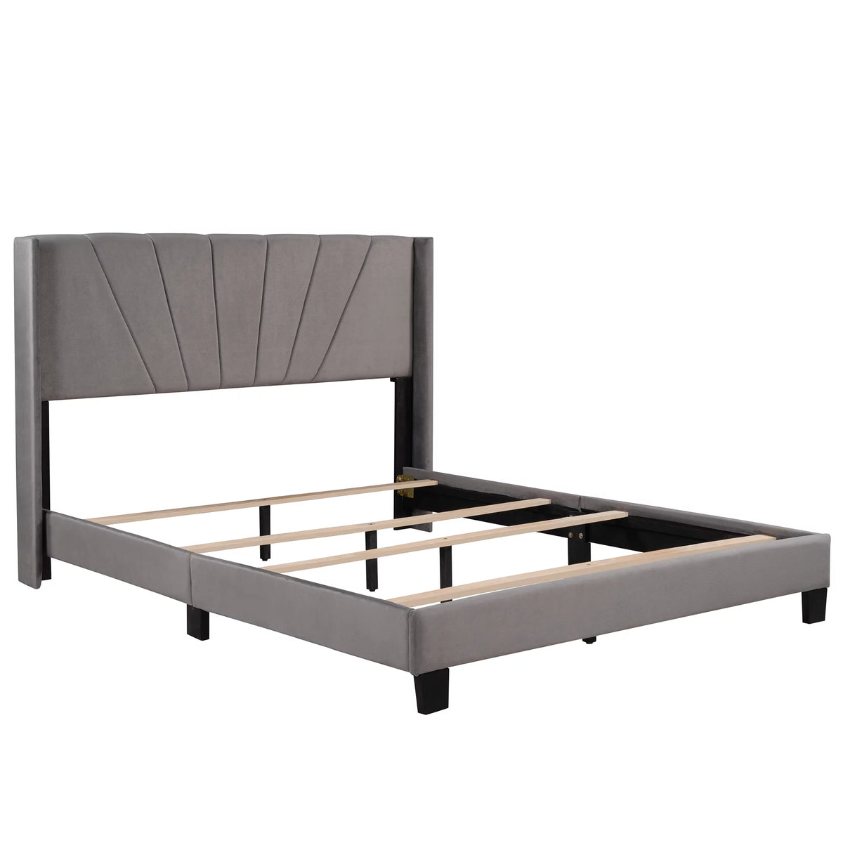 Queen Velvet Upholstered Platform Bed Frame with Headboard T1754