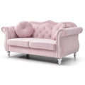 Pink Velvet Chesterfield Loveseat with 2-Throw Pillow Q528846