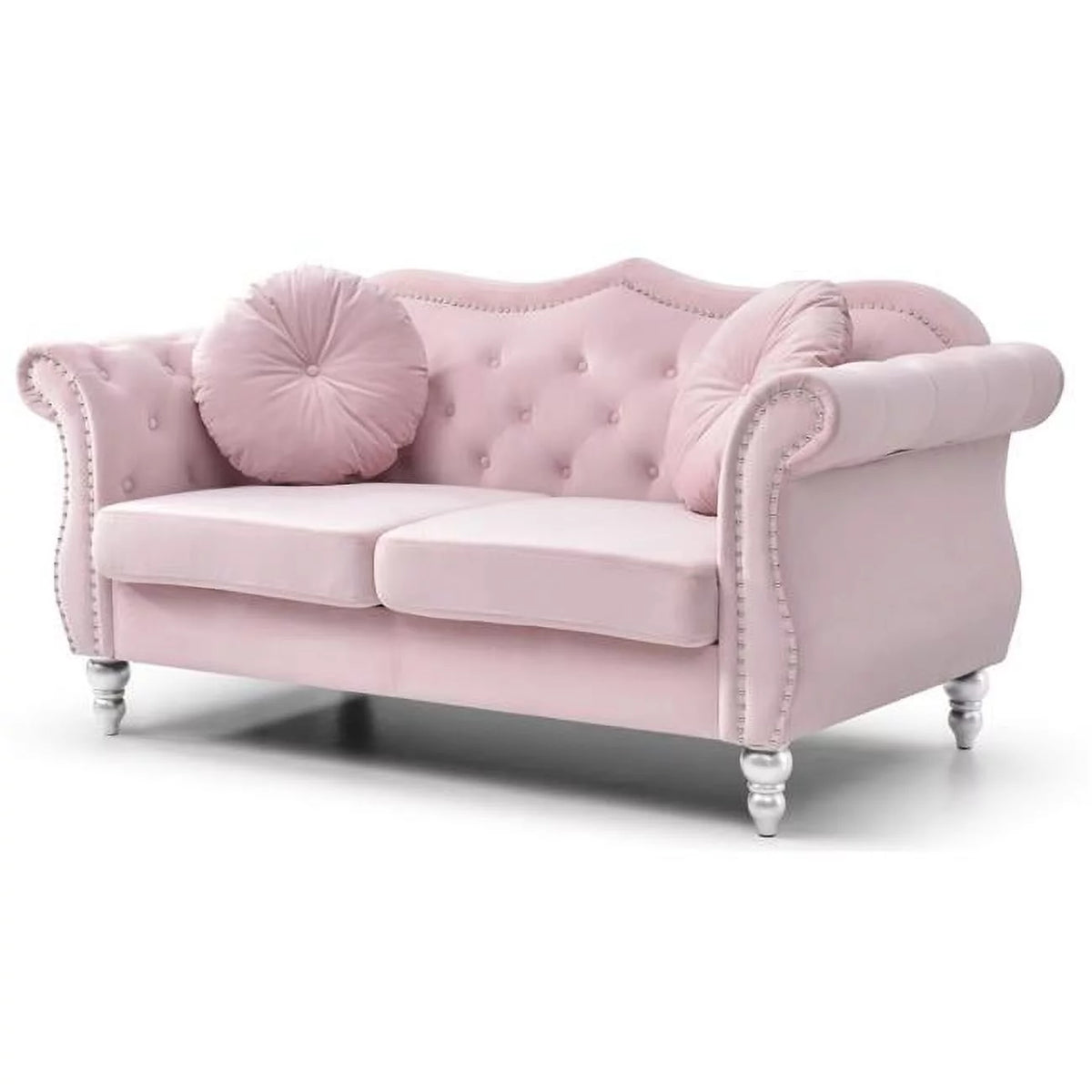 Pink Velvet Chesterfield Loveseat with 2-Throw Pillow Q528846