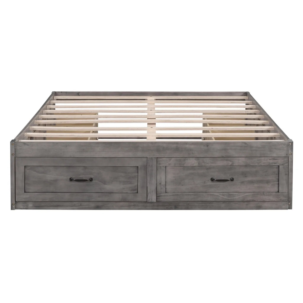 Full Size Wood Captain Bed with 6 Storage Drawers O175