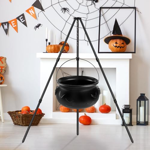 Black Plastic Cauldron with Lights S726464