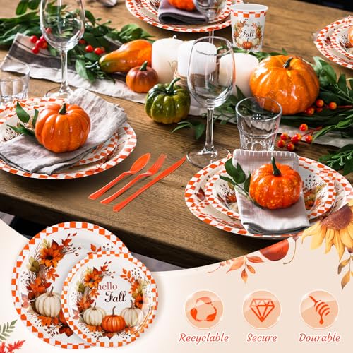 350 Pcs Fall Paper Plates Napkins Cups Disposable Tableware Set M66209