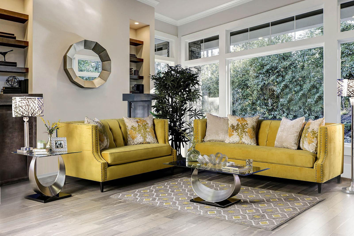 Royal Yellow Microfiber Sofa and Loveseat U14935