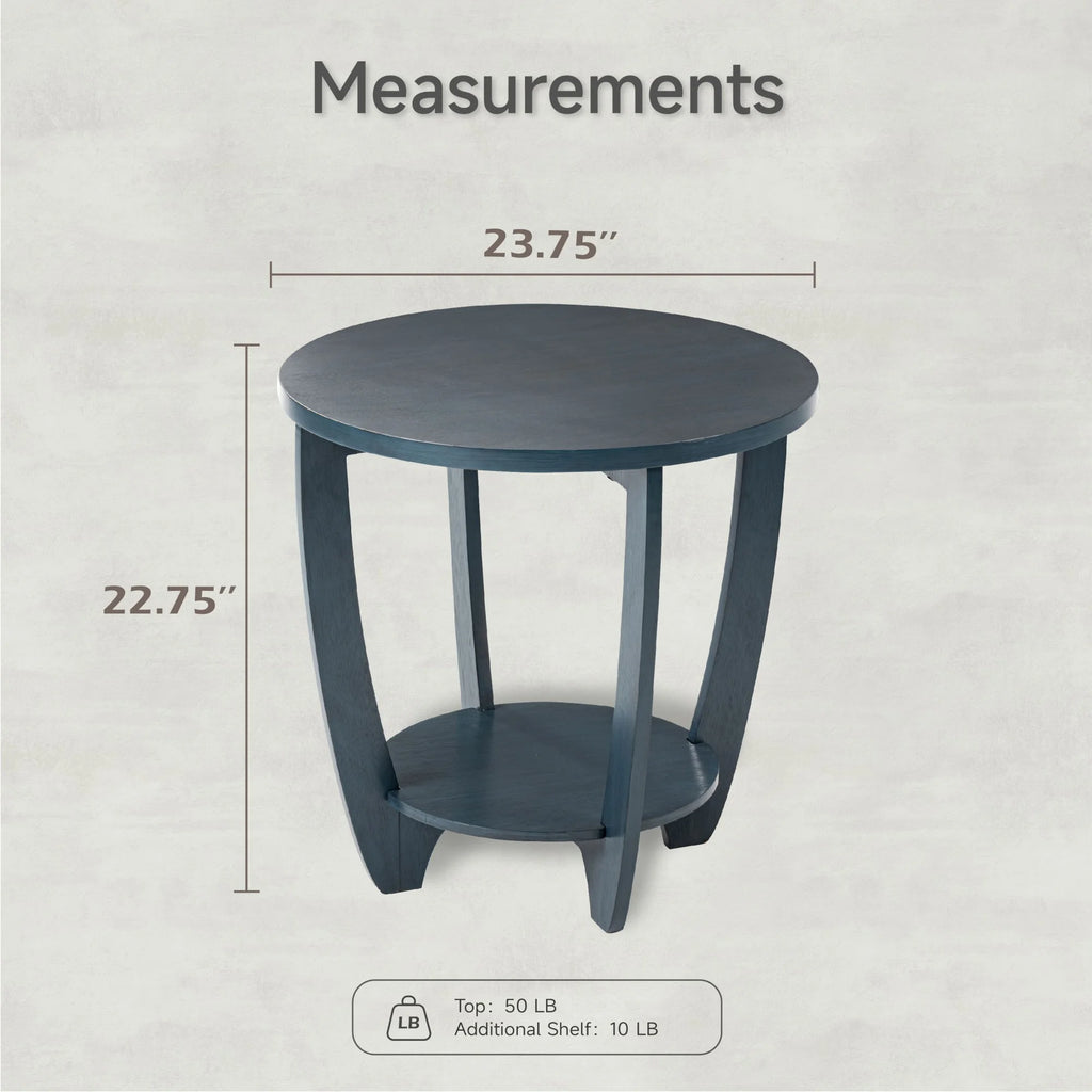 Rustic Round End Table with Storage Shelf F9964