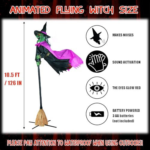 10.5FT Animated Flying Witch Halloween Decoration R121