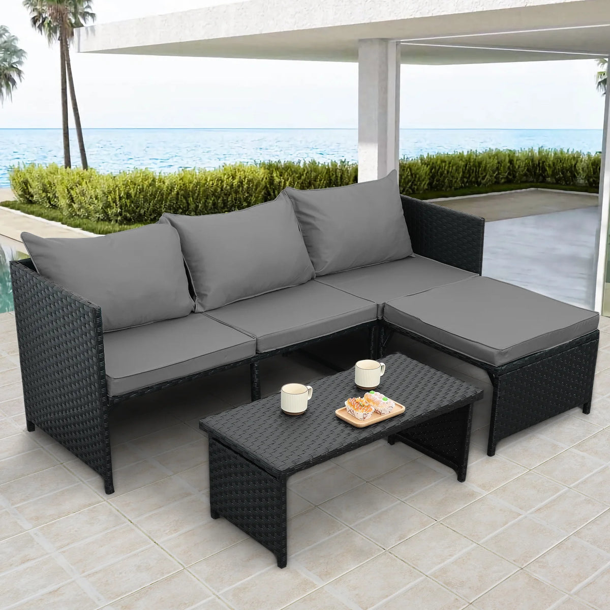 3 Pieces Patio Conversation Set with Coffee Table Q9187