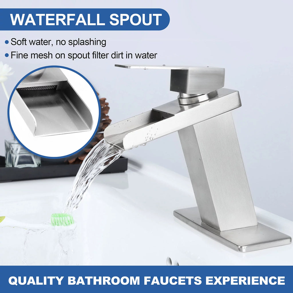 Modern Waterfall Spout Bathroom Sink Faucet J7908