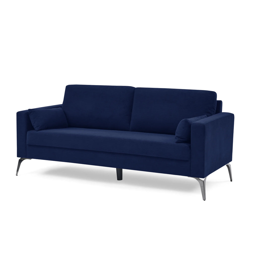 Navy Corduroy 3-Seater Sofa with Two Small Pillows T731608