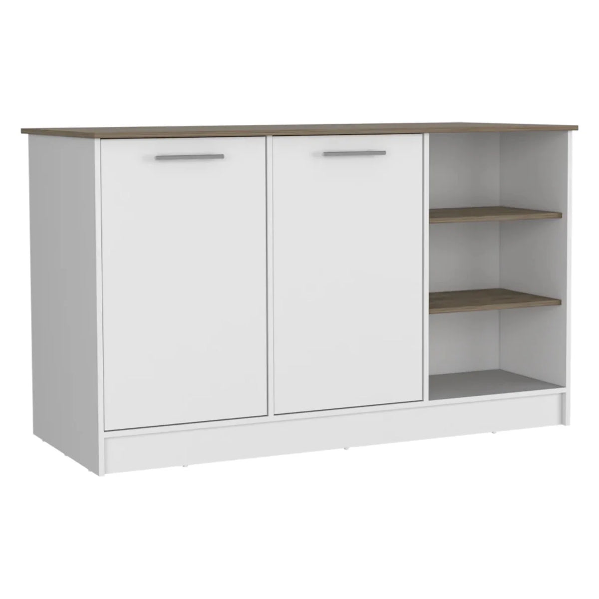 White Dark Brown Kitchen Island with Two Cabinets and Three Open Shelves H42784