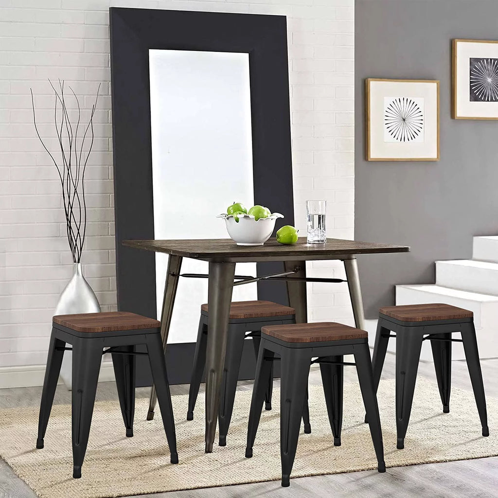 18 inch Black Metal Stackable Stools Set of 4 S490