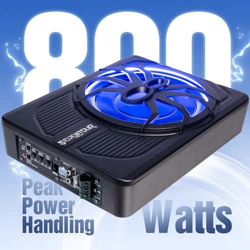 800W Slim Under Seat Powered Car Subwoofer with Blue LED Light U91426