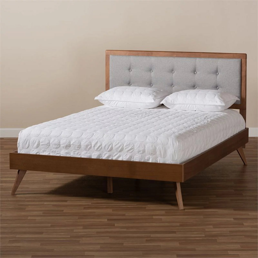 Mid-Century Wood and Fabric King Platform Bed C7339