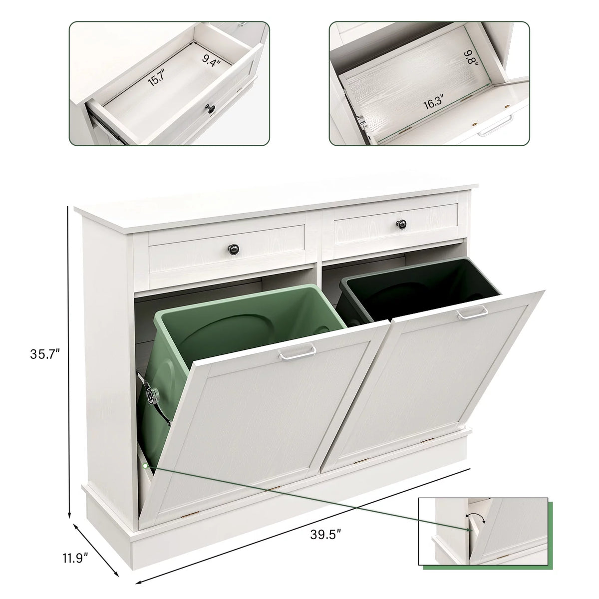 White Free Standing Tilt Out Trash Cabinet with Drawer N66559