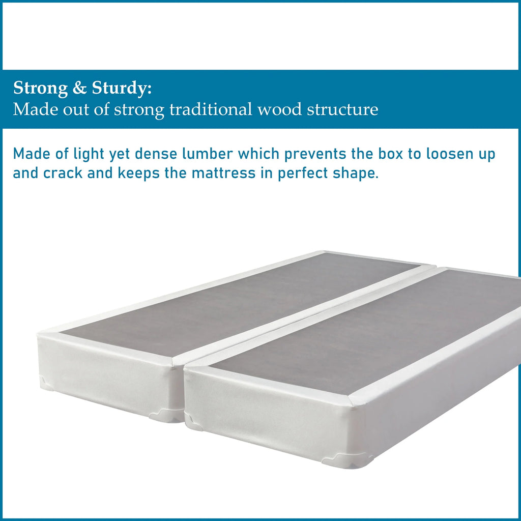 Fully Assembled 4 Split Wood Box Spring, Full, White E4590