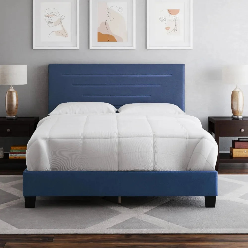 Blue Faux Leather Upholstered Platform Bed D20553