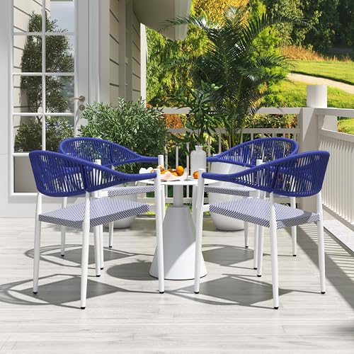 Black 4 Pcs Stackable Aluminum Rattan Patio Dining Chairs with Arms P48209