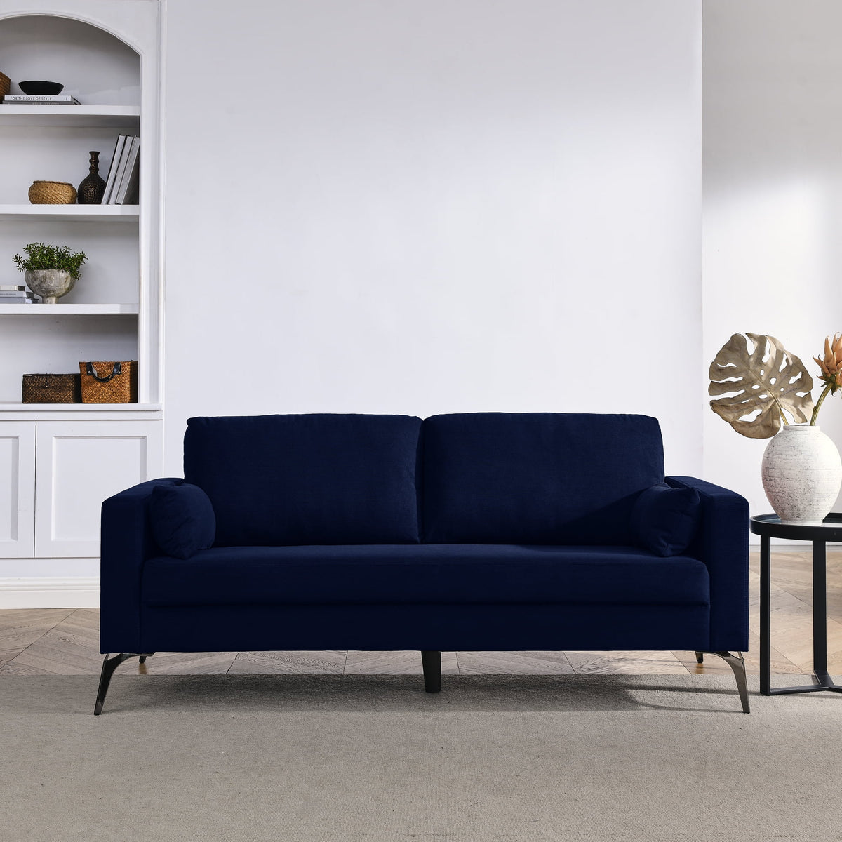 Navy Corduroy 3-Seater Sofa with Two Small Pillows T731608
