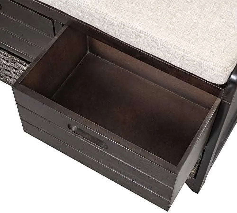 Black 3 Drawer 3 Basket Wooden Ottoman Bench O43612