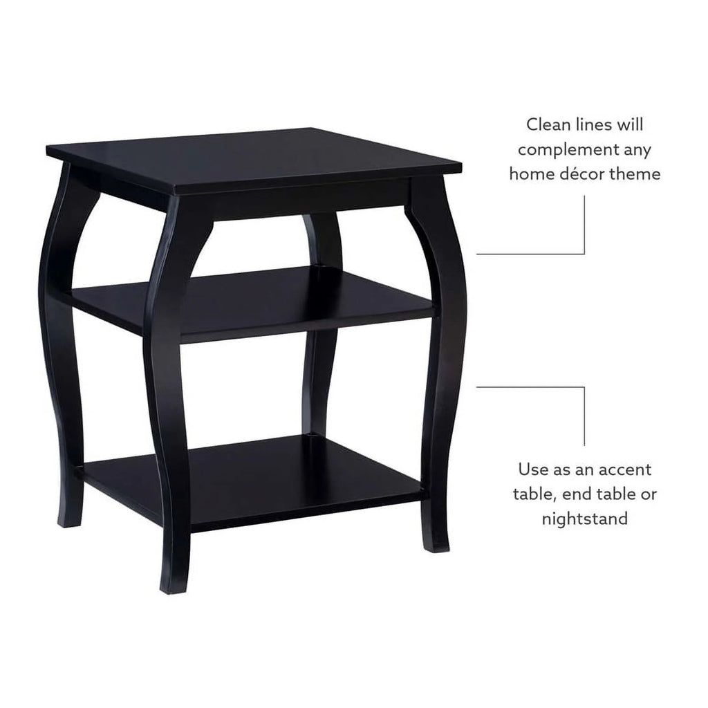 Black Wood Side Table with 2 Shelves S16119