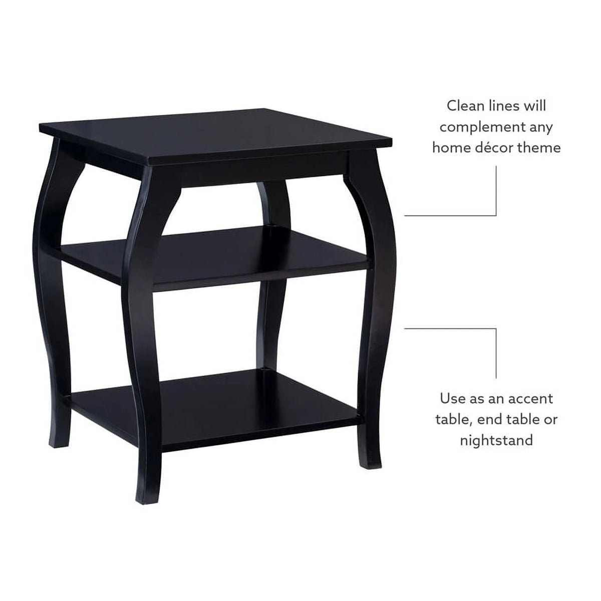 Black Wood Side Table with 2 Shelves S16119