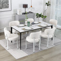 White Set of 6 Upholstered Boucle Dining Chairs V5581