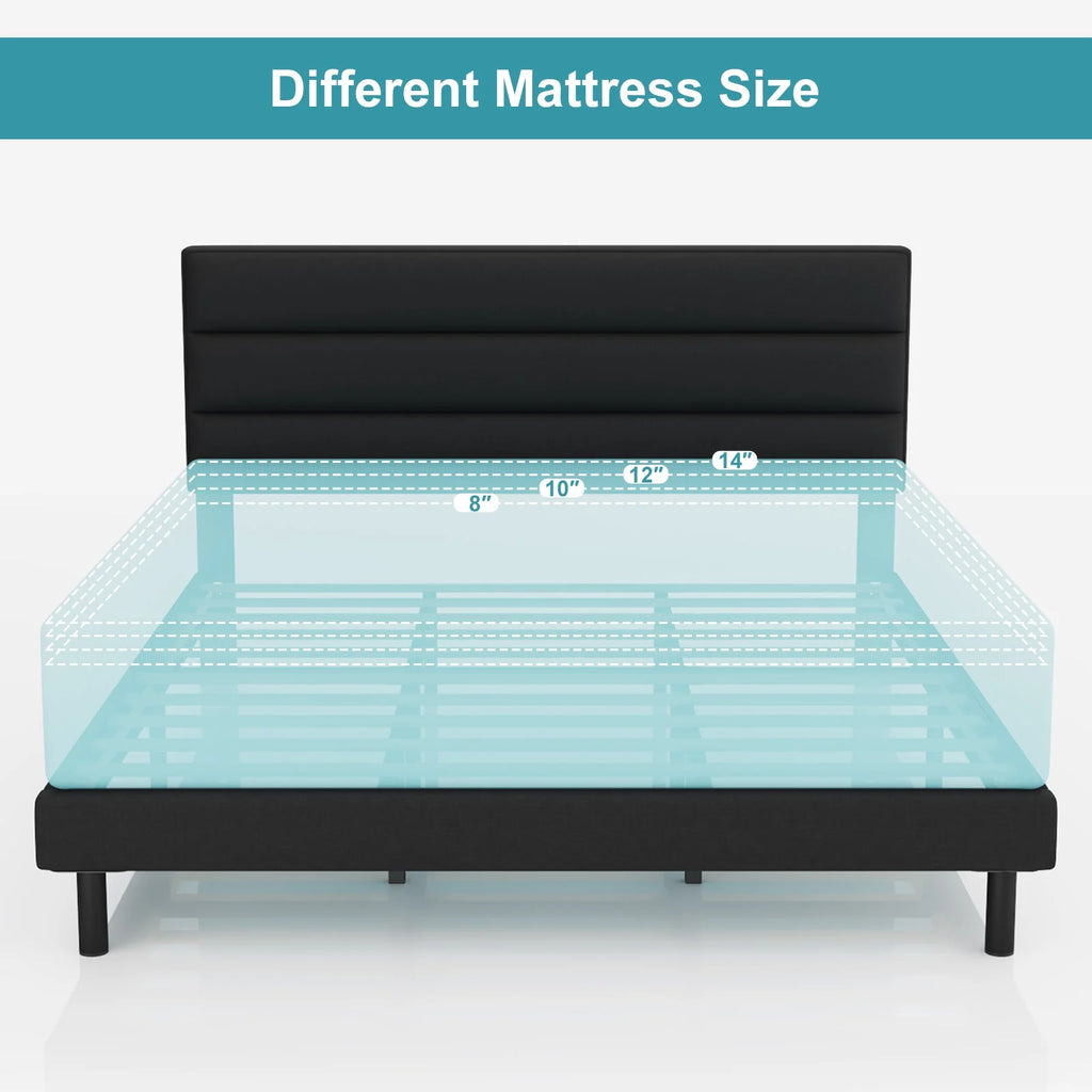King Size Wingback Fabric Upholstered Platform Bed Frame F536418
