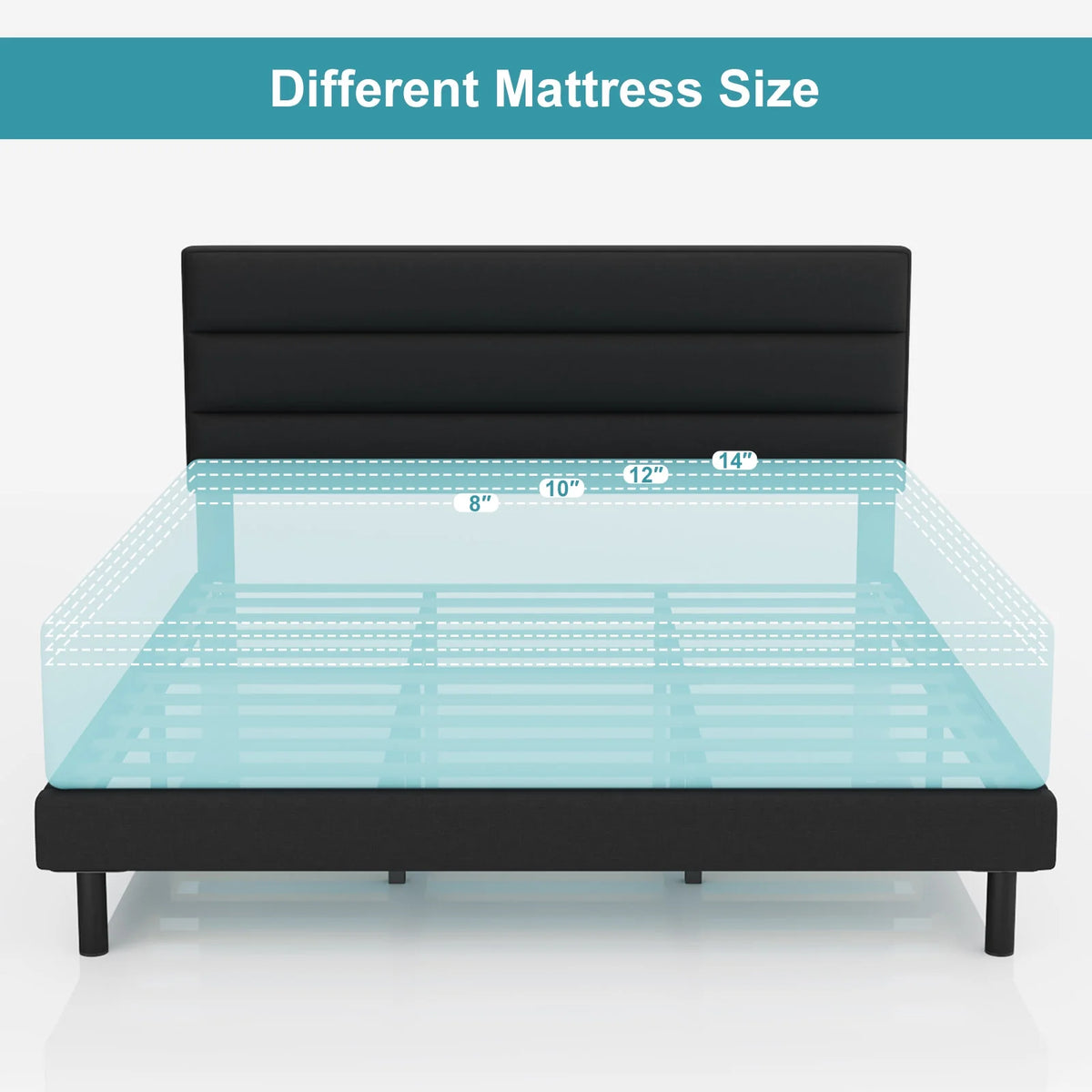 King Size Wingback Fabric Upholstered Platform Bed Frame F536418