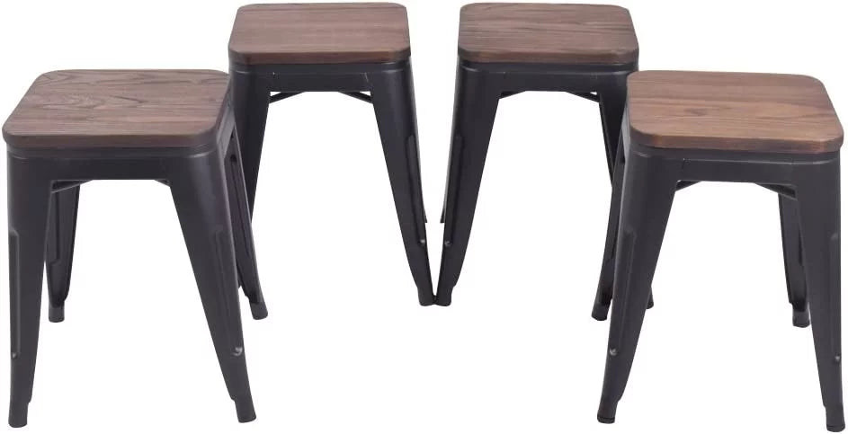 18 inch Black Metal Stackable Stools Set of 4 S490