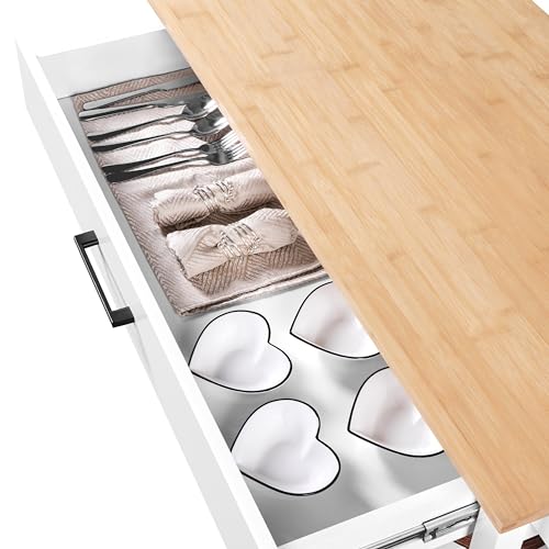 White 3-Tier Rolling Kitchen Island Cart with Bamboo Tabletop X906264
