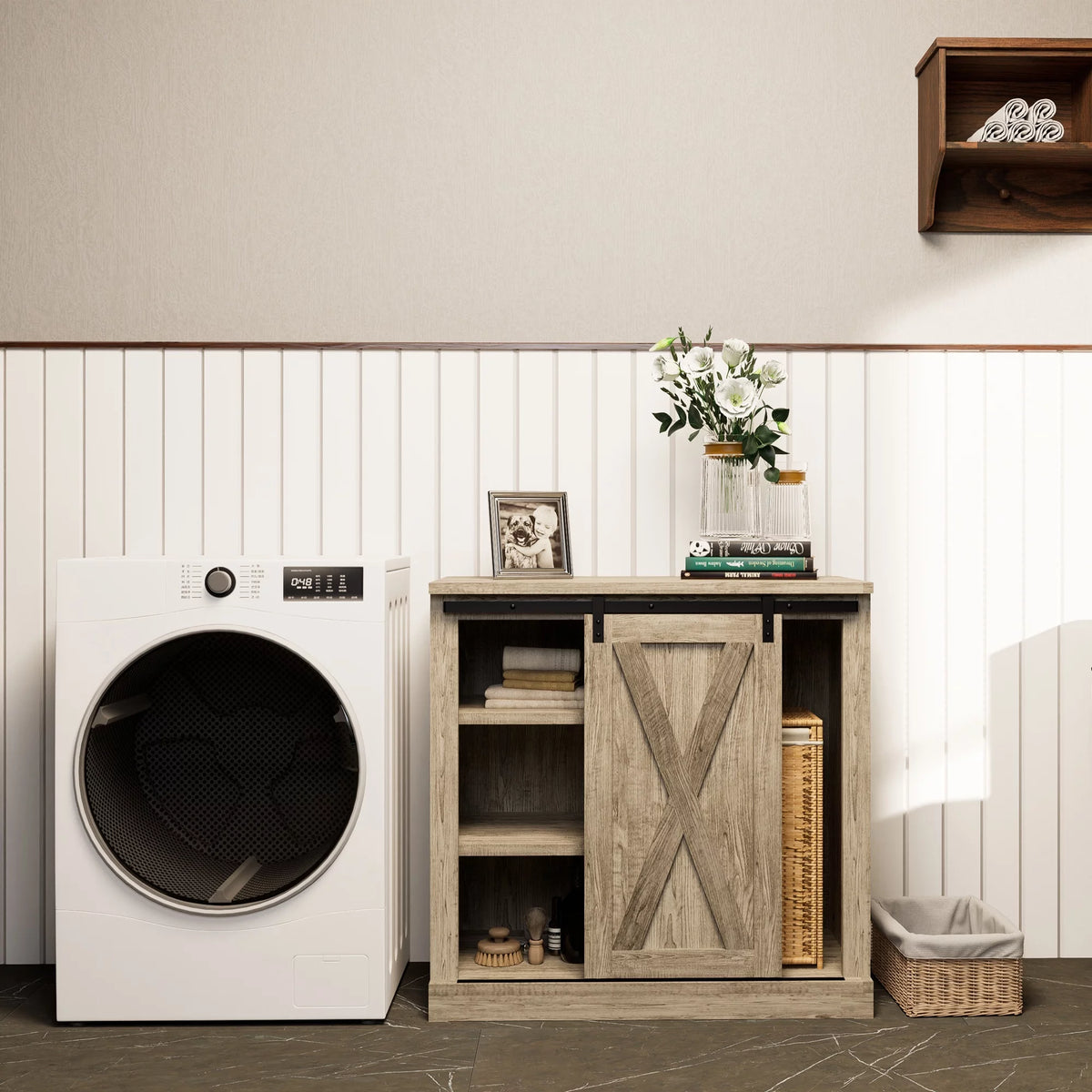 Storage Cabinet with Sliding Slat Door F94670