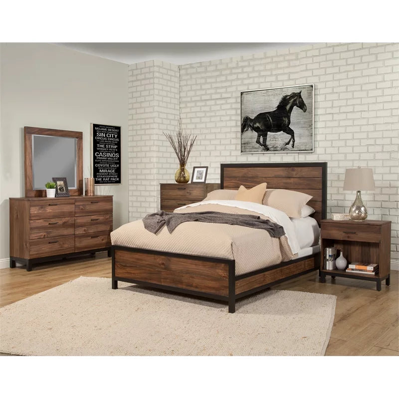 2 Piece Bedroom Set with Two 1 Drawer Wood Nightstands in Rustic Pine S590